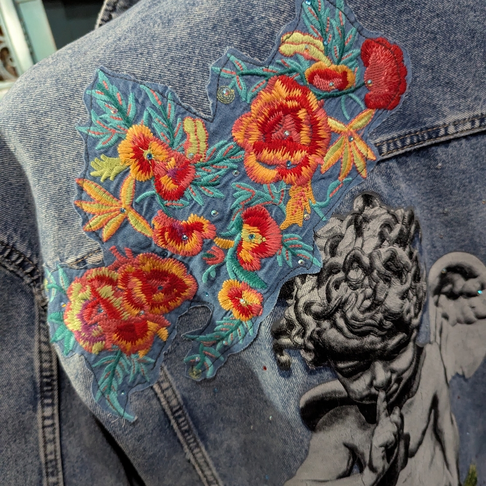 Embroidered Denim Jacket with Ruffle Hem - Picture 3 of 15